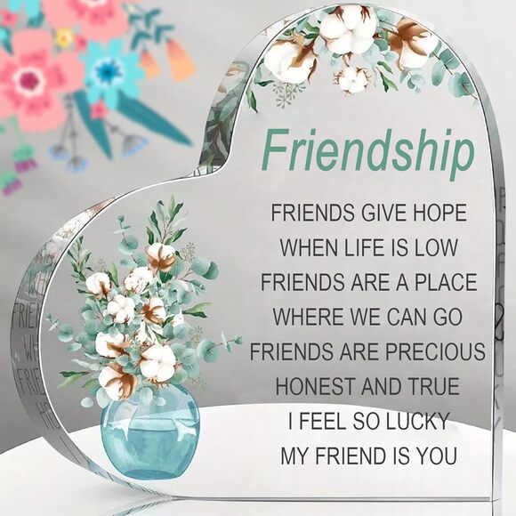 Heart Friendship Acrylic Gift Keepsake for Best Friend Birthday Decor 3.9" - Picture 1 of 6